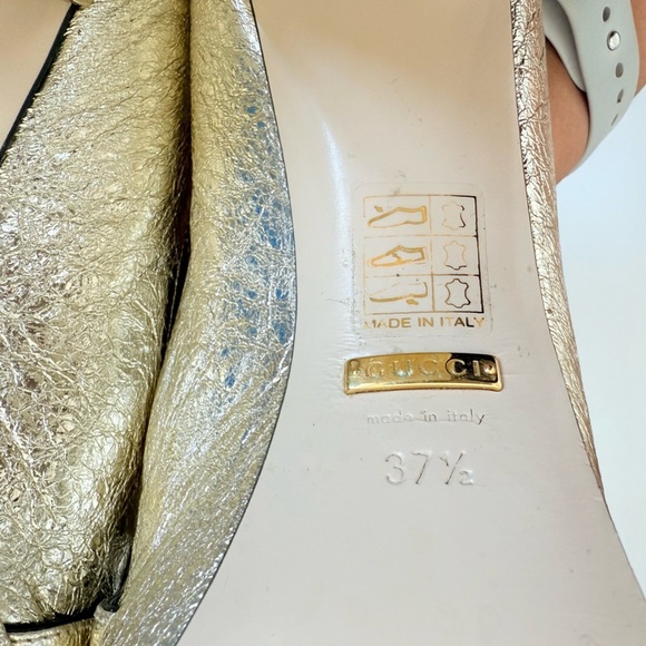 Gucci Metallic Gold Marmont GG Platform Platino Fringe Logo Block Heel pumps37.5 - Picture 8 of 11